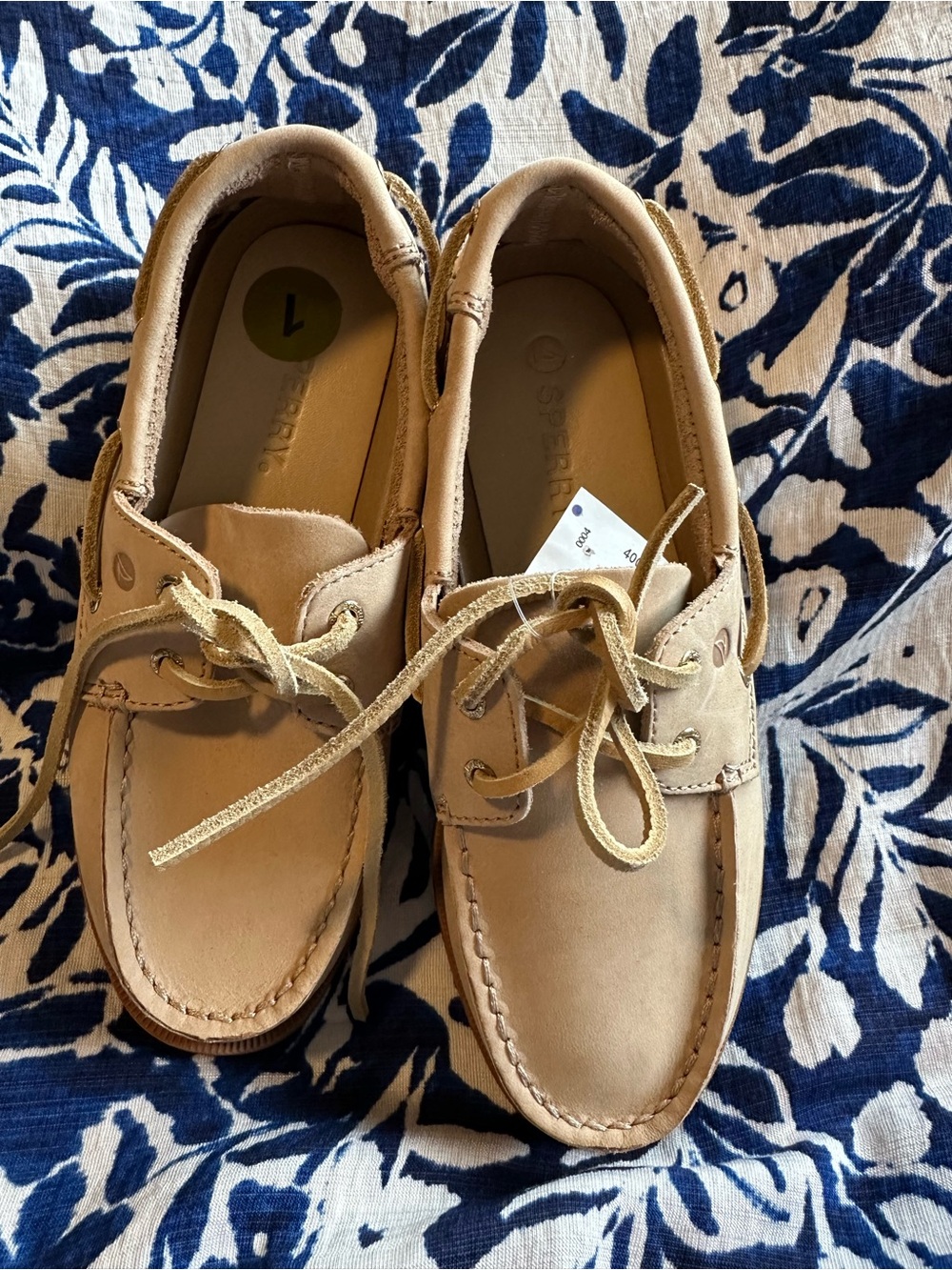 ⛵ Sperry Top-Sider Kids Leather Boat Shoes Tan Size 1.5M NWT